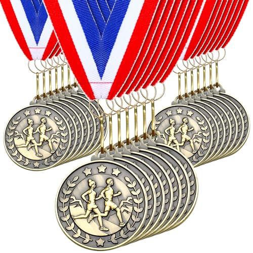 Remuuly 30/60 Pcs Cross Country Award Medals Bulk 2 Gold Trophy Award Winner Metal First Place with Neck Ribbons Prize Gift for Cross Country Tournaments Sports Competition Teams Adult(60 Pcs)