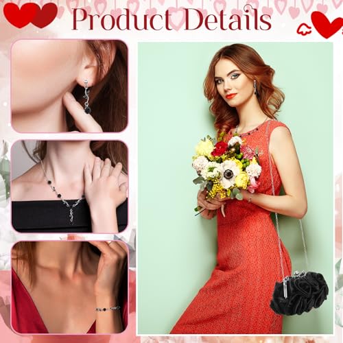 Image of Hicarer 5 Pcs Women Rose Clutch Purse Rose Jewelry Accessories Set