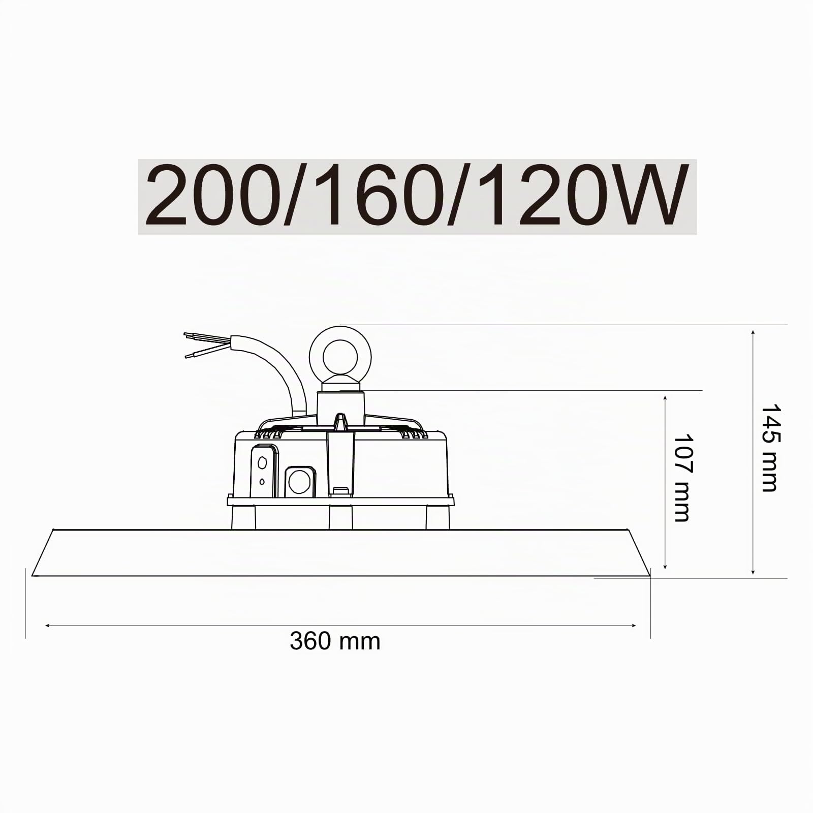 LED Hallenstrahler 200/160/120W HighBay, 174 lm/W 4000/5000/5700K | Leistung & Lichtfarbe einstellbar, Abstrahlwinkel 90°, blendarm, UFO Hallenleuchte, Industrielampe, 5-Jahre Garantie