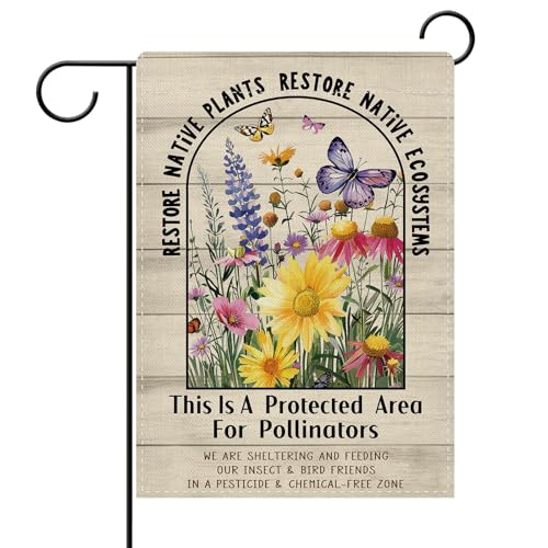 Dyrenson Restore Native Plants Wildflower Decorative Garden Flag, Floral Pollinator Yard Outside Home Decoration Gift for Flowers Lover, Farmhouse Burlap Outdoor Small Decor Double Sided 12 x 18