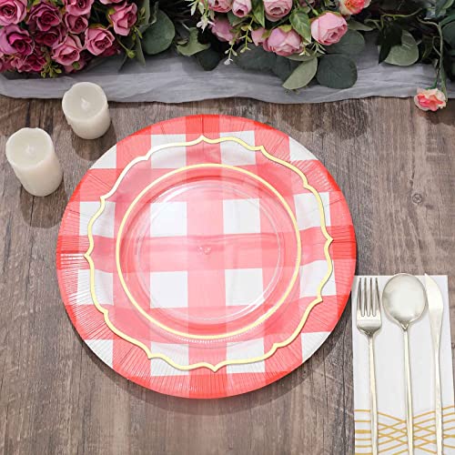 Efavormart 10 Pack Platos Cargadores Rojo y Blanco 13" miniatura 1