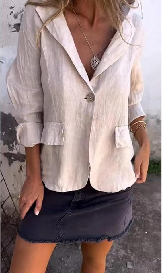 Southwestm Cotton and Linen Casual Lapel Single-Button Thin Coat,Summer Cotton Blazers Linen Jackets for Women Lightweight2
