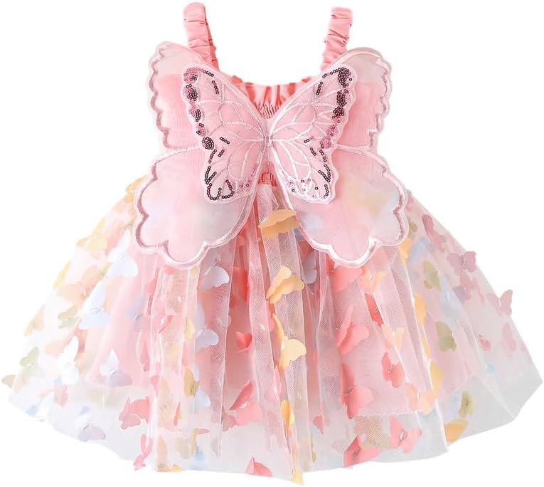 Baby Girls Tulle Dresses Toddler Sleeveless Dress Butterfly Wings Kids Party Tutu Dress Birthday Princess Sundress for 6 Months - 4 Years