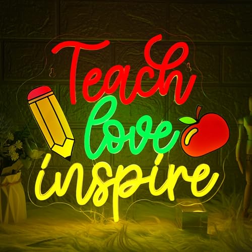 Image of WLHOPE Teach Love Inspire Neon Sign Led Signs for Classroom Wall Decor Neon Lights Acrylic Board Sign for Study Room Bedroom Teacher'S Day Gift Decoration