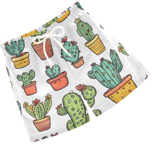 Pigsaly Boys Swim Trunks Cacti Succulents Doodle Hand Draw Boys Board Shorts Swimsuit Swimwear Summer Bathing Suit 4T Multicolor