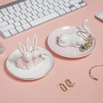 Lynagert Cat Ring Holder Ceramic Jewelry Dish - Trinket Tray for Earrings and Organizer - Funny Themed Gifts for Cat Mom, Lovers, Birthday Gifts for Women