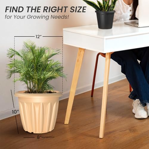 Image of YUCCABE ITALIA SHERA Floot Plastic Flower Pot Round Planter Suitable for Indoor Outdoor Kitchen Garden (Beige, 12 INCH - 3 Pcs)