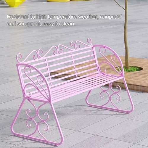 Metal Outdoor Garden Bench, Cast Iron Metal Frame Patio Park Bench, 2-Person Outdoor Benches with Backrest and Armrests, Patio Dining Bench Front Porch Benches(White) - Image 7