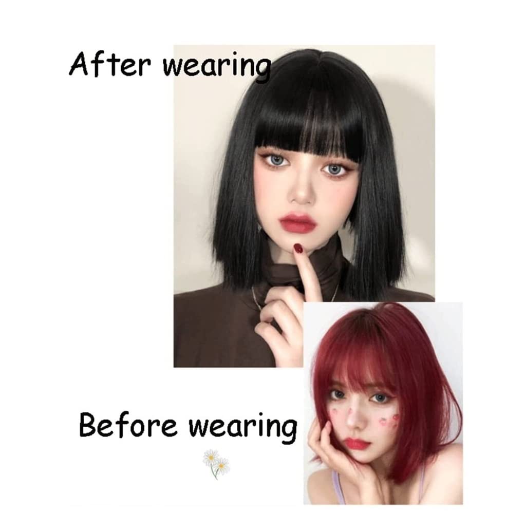 Quotidiano Parrucche Capelli Lisci Parrucca Caschetto Corto Parrucca con Frangia alla Spalla Parrucca Sintetica Cosplay Parrucca Quotidiana A Torta Intrecciato Parrucche