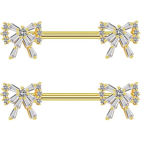Niaspi 14G Crystal Bow Nipple Rings Cover