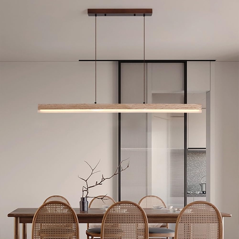 Lámpara Colgante Isla Cocina Iluminación, Luces Colgantes Lineales LED de Travertino Regulables para Comedor Oficina(Stepless)