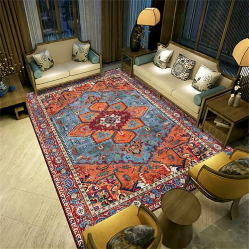 Alfombra persa vintage grande lavable para sala de estar, moderna, 140 x 200 cm, ideal para dormitorio, salón y espacios pequeños (color 1)