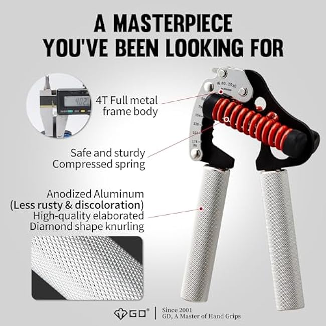 GD IRON GRIP Grip Strength Trainer Adjustable Hand Gripper Strengthener Hand Grip Exerciser Wrist Strengtheners Silent & Durable ¨C Forearm, Finger & Hand Strength Training for Athletes, Climbers & Rehabilitation