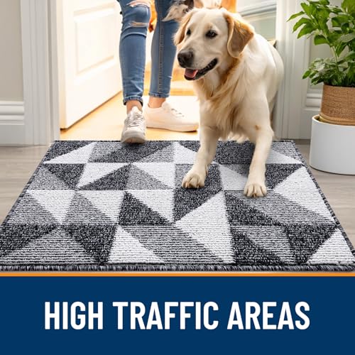 Image of OLANLY Door Mat Indoor Entrance Washable 59x23, Odor-Free Low-Profile Front Back Geometric Doormat, Absorbent Resist Dirt Entry Carpet, Easy to Clean Sturdy Inside Floor Mats for Entryway, Black