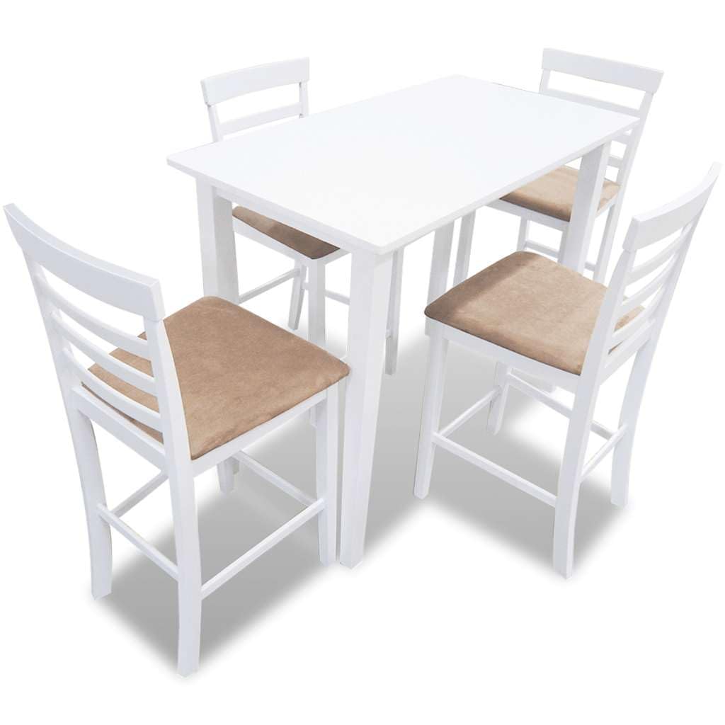 Table mange-debout blanche avec placage en bois véritable et 4 tabourets de bar en bois d'hévéa, 110 x 60 x 90,8 cm, hauteur d'assise 62 cm, salon à manger pour salle à manger, terrasse, balcon