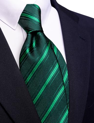 Image of Barry.Wang Silk Men Ties Formal Stripes Necktie and Tie Clip for Wedding Party Business Fashion Classic