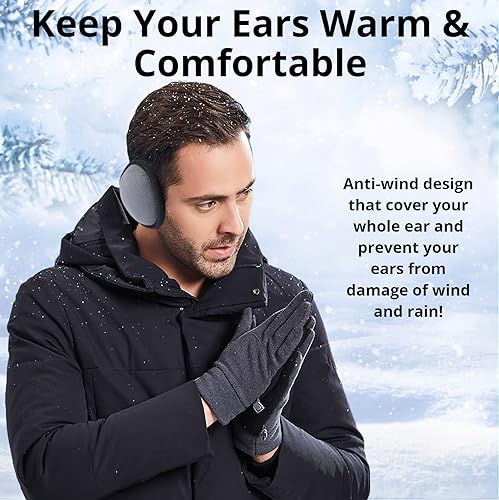 Eyegla NZ-042-2 Winter Ear Muffs For Men Foldable Cold Weather Earmuffs Fleece Adjustable Ear Warmers Behind The Head Ear Muffs Black/Grey,2Pack, thumb #4