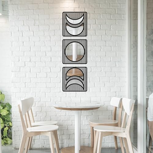 Image of Abstract Geometric Acrylic Mirror Wall Decor Set of 3 | Modern Decorative Wall Art for Living Room, Bedroom & Office | Silver Acrylic with Black Laminated Pine Wood MDF