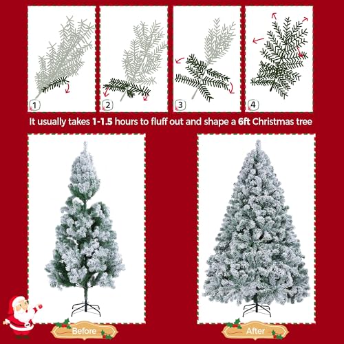 image for Yaheetech 6ft Snow Flocked Pre-lit Christmas Tree with 250 Warm White 