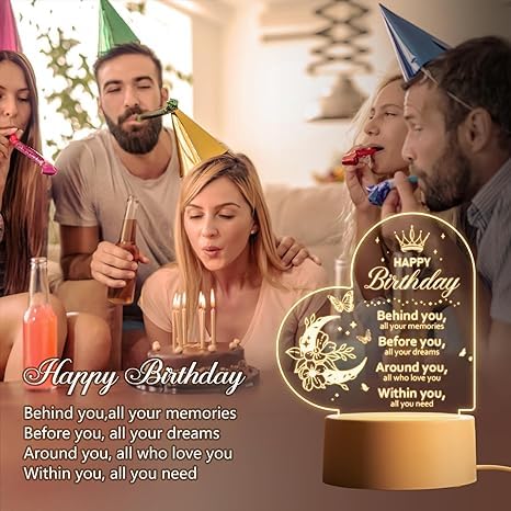 Image of Acrylic LED Night lamp Birthday Gift for Wife Husband Father Mother Son Daughter Friend Sister Brother Boyfriend Girlfriend,etc., Brown & Transparent