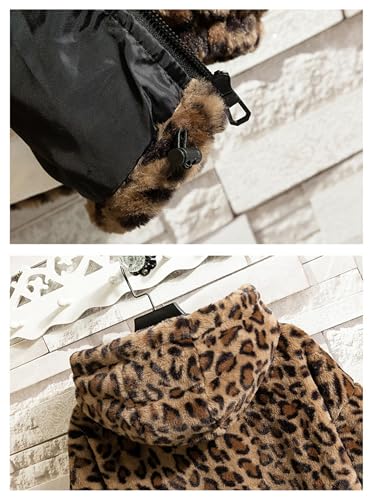 Men's Leopard Print Hooded Jacket Zip Up Fuzzy Fleece Vintage Warm Overcoat with Pockets4