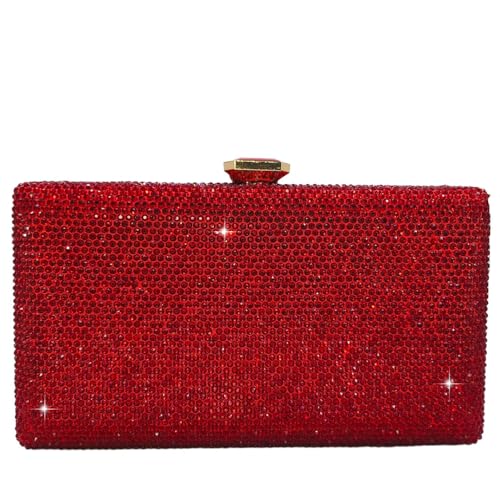 Boutique De FGG Crystal Evening Bags for Women Formal Party Box Clutch Wedding Rhinestone Handbags Bridal Clutch Purse,Mini Red Small