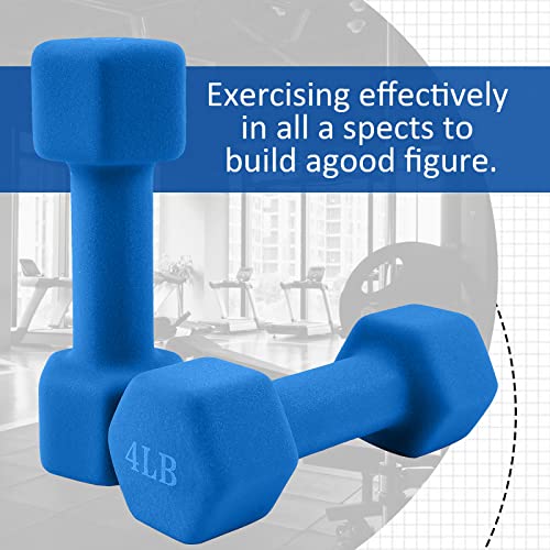 Neoprene Coated Hex Dumbbells, 1 Pari Dumbbells For Home Gym Equipmenthand Weights Set For Exercise,Size And Color Options Available Dumbbells Blue-4Lb #TOP3