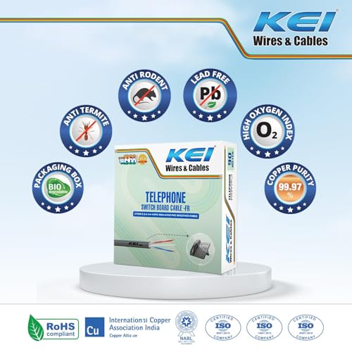 Image of KEI Telephone Cable, 2Pair X 0.4mm Dia, 99.97% Pure Copper Conductor, Flame Retardant, PVC Insulated Telephone Cable for Residential,Offices,factories & Hotels Use(Grey, 90 Meter)