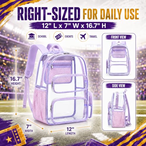 Image of BTOOP Clear Backpack Heavy Duty Transparent Backpack 17 inch See Through Bookbag for College Work Festival Security Padded Strap (Purple)