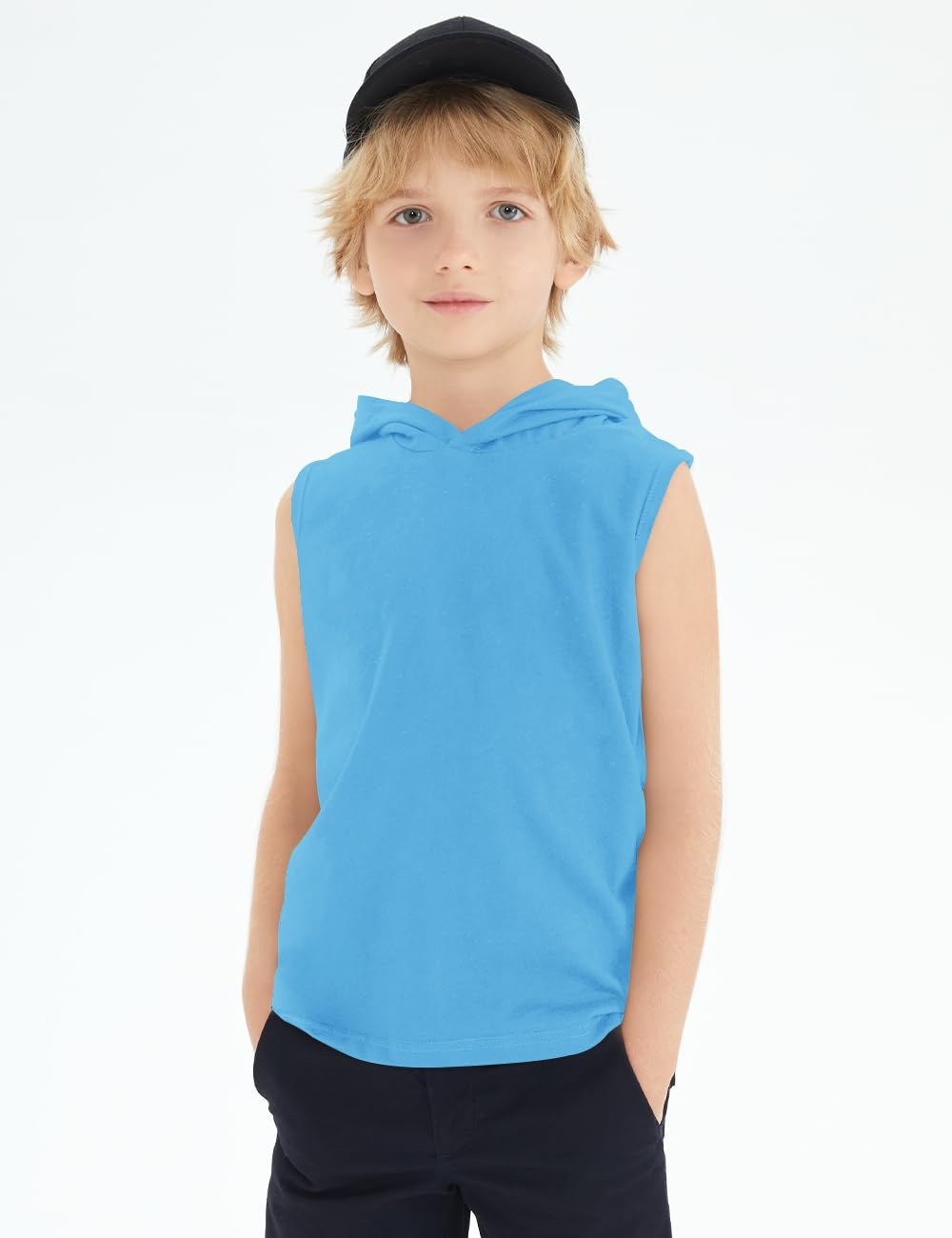 Spring&Gege Débardeur à capuche uni basique sans manches pour garçon - Uniforme d'entraînement - T-shirt confortable (5-14 ans)