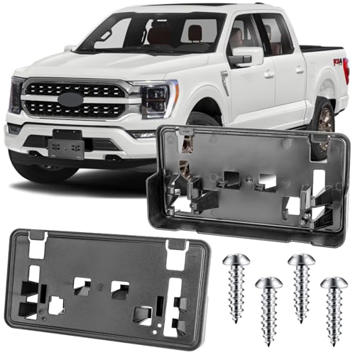 Jogscay License Plate Bracket Accessories for Ford F150 2.7L/3.3L/3.5L/5.0L 2021 2022 2023 2024, Front Bumper License Plate Holder Replacement Frame Black Mount