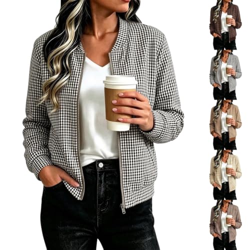 WWPPAION Fall Jacket Women Trendy Cropped Plaid Jacket Coat With Pockets - image 1