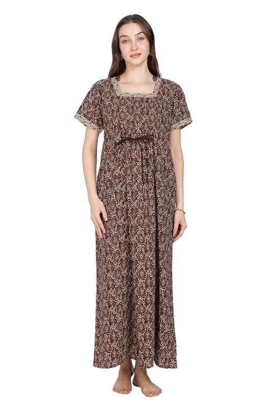 naidu hall Nighty for Women Cotton Full Length Night Gown Square Neck Printed Night Dress with Pocket Side Tie Up Relaxed Fit Women Nightwear-picture-56