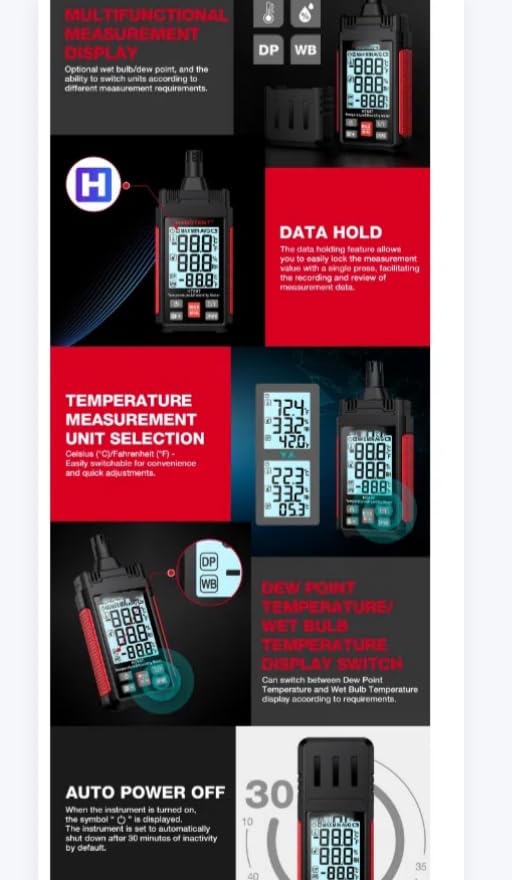 HT607 Digital TempHumidity Meter Thermo-Hygrometer FarmPlastic Shed MoistureMeter