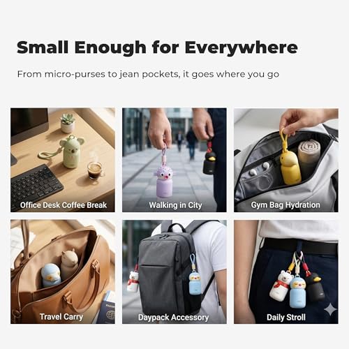 Botella de agua mini aislada 4.1oz, vaso portátil para café, pequeño vaso de viaje con vacío y doble pared, mini termo colgante para bolsa, botella de bebida linda para oficina, viaje, regalo para mujer (Capybara) miniatura 3