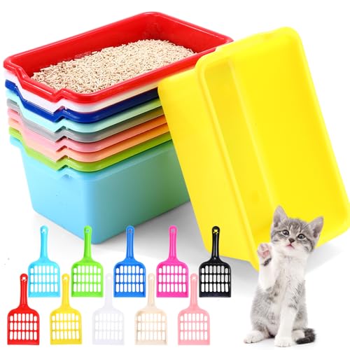 LemonRoad 10 Set Kitten Litter Box Small Cat Pet Litter Pan with 10 Scooper Bulk 11.42''x7.48''x4.92'' Small Plastic Kitten Box Colorful Nonstick Cat Toilet Pet Bunny Guinea Pig Supplies