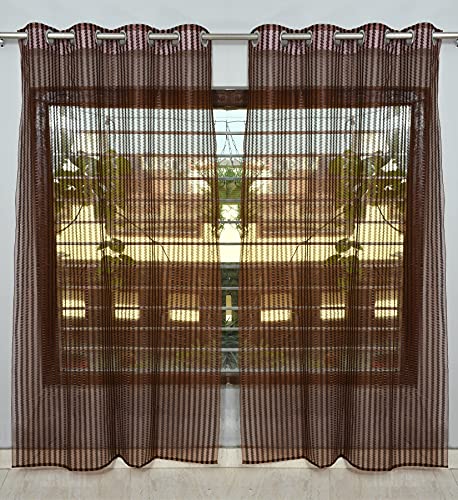 Image of HOME UTSAV 1 Piece Sheer Premium Tissue Net Polyester Curtains for Long Door 8 Feet, Brown