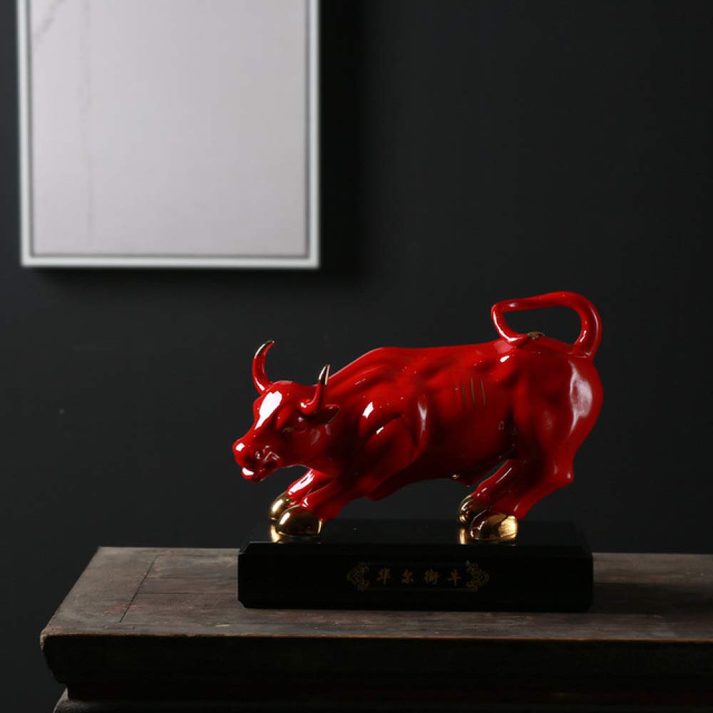 Amazon.co.jp: 中国のレッドブル像の彫刻セラミック家の装飾ラッキー