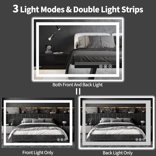 Image of Koonmi 72x36 LED Bathroom Mirror with Light, Anti-Fog, 3 Colors | Backlit + Front Lit, Dimmable Brightness, Shatterproof HD Distortion-Free Tempered Glass, Hardware Included
