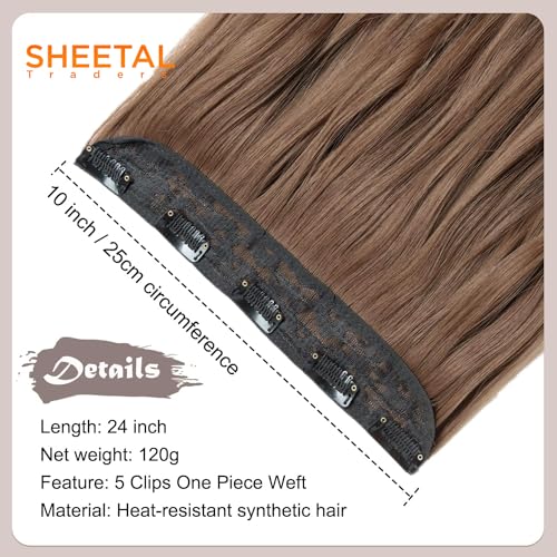 Image of Chaam 26-Inch Cotton Lace 3 /4 Full Head Clip in Synthetic Hair Extensions, One Piece Clip in Hair Weft with 5 Clips Half Head Wavy Hairpiece for Daily Use (Golden Brown, 170 Gram)