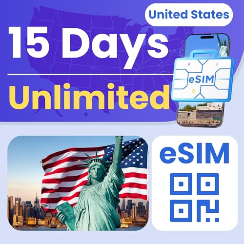 ESIM Cards for International Travel USA Prepaid eSIM Unlimited Data 15-Day Plan 4G LTE 5G Speed Hotspot Supported eSIM with Instant Activation in 10 Minutes