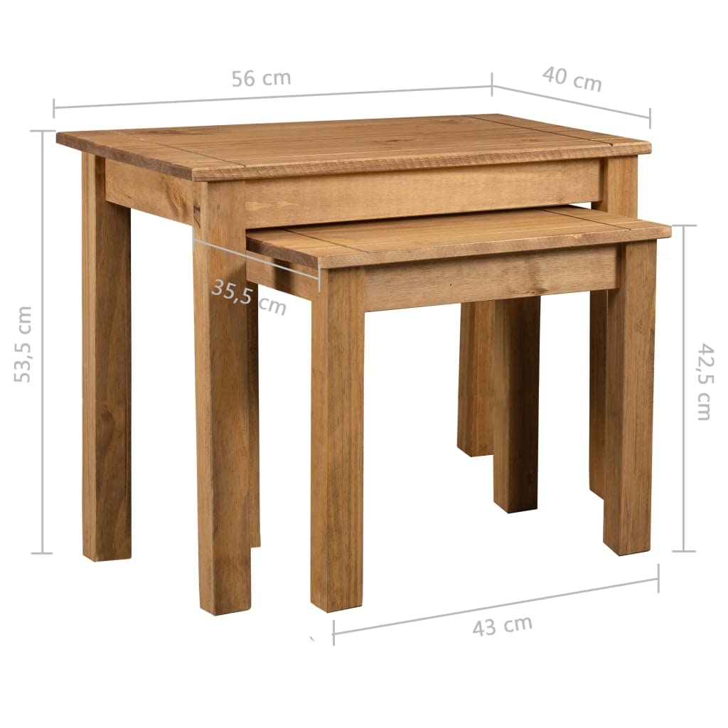 Set di 2 tavolini in legno massello di pino naturale | Tavolini versatili in legno dal design rustico per soggiorno e camera da letto, impilabili e facili da pulire.
