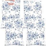 Bulyoou 100 Pcs Blue Floral Plastic Bags with Handles Blue White Party Favors Floral Gift Bags Bulk Goodie Candy Treat Snack Packaging for Festival Birthday Party Decor Wedding Shop Retail Supplies