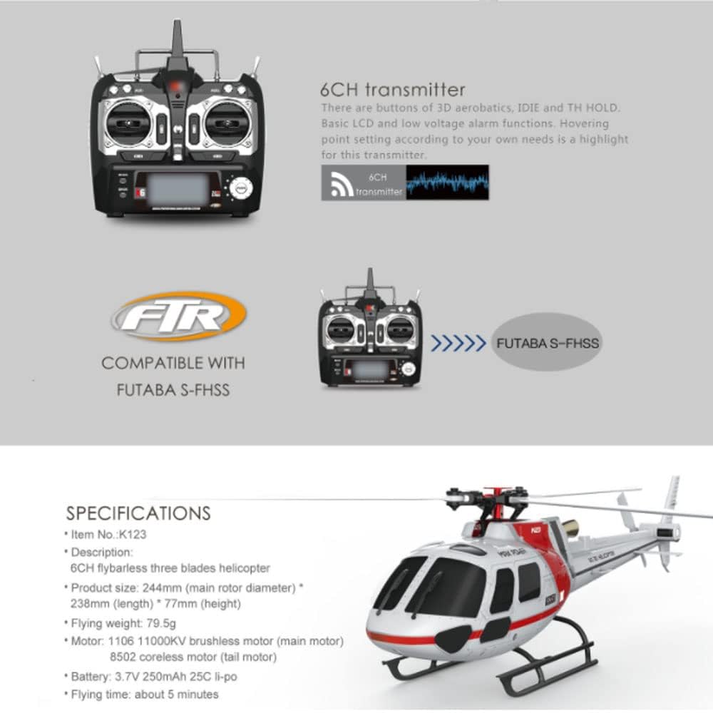 Helikopter zdalnie sterowany, helikoptery RC z żyroskopem w trybie 3D/6G dla dorosłych, 6-kanałowy samolot RC z silnikiem bezszczotkowym, stabilność lotu 360° zdalnie sterowanego s