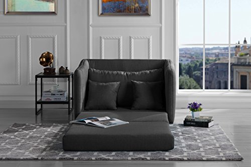 Sofamania Modern Soft Linen Fabric Modular/Convertible Sleeper Chair (Dark Grey)