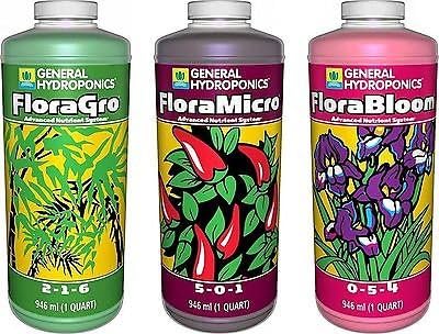 General Hydroponics Flora Grow, Bloom, Micro Combo Fertilizante Set, 1 Cuarto de galón (P...