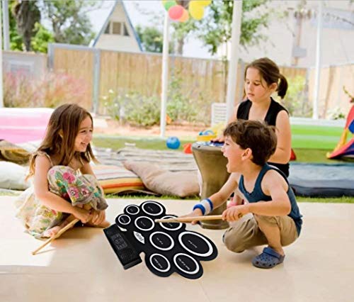Electronic Drum Set with Headphone Jack, Built-in Speaker and Battery, 9 Pads, Drum Stick and Foot Pedals. Portable drum kit. Best Birthday Gift (9Pads-English)