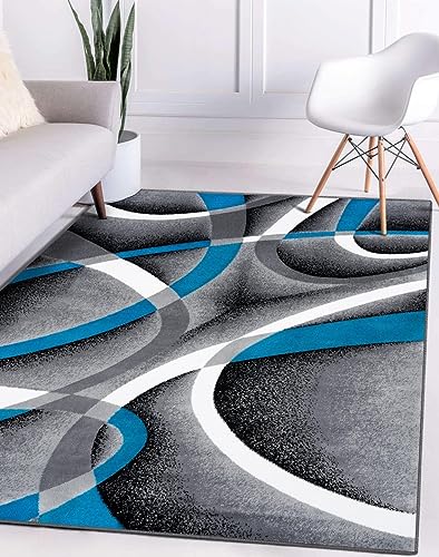 2305 Geometric Abstract Turquoise 5x7 Area Rugs for Living Room