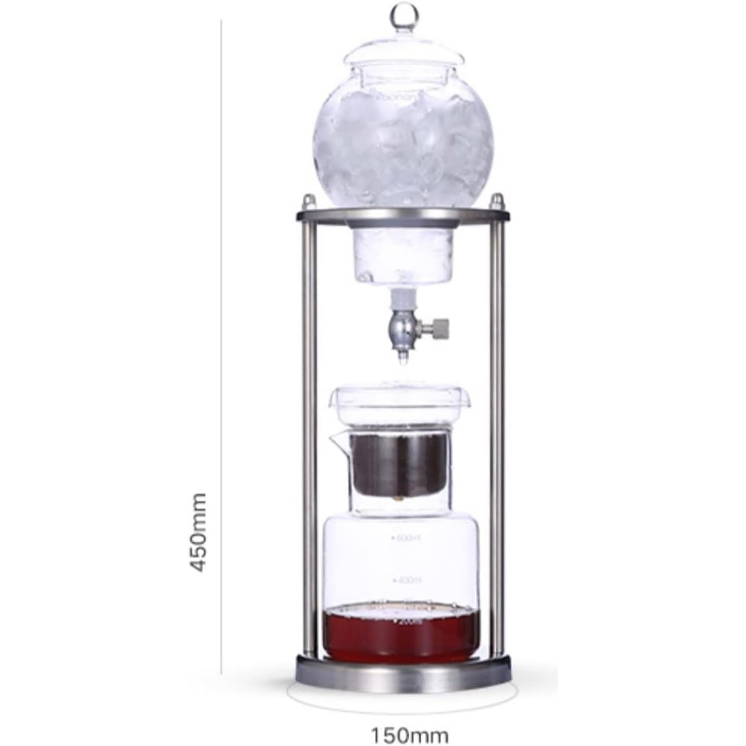 Cold Brew Drip Tower Kaffeemaschine – 600 ml Fassungsvermögen, Edelstahlgestell, verstellbarer Tropfer