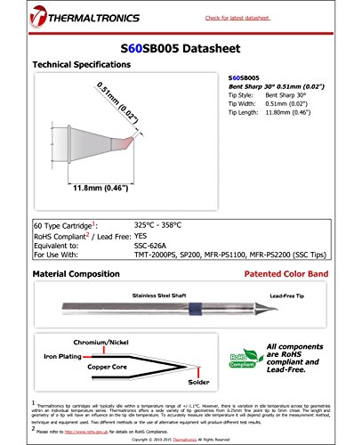 Image of Thermaltronics S60SB005 Bent Sharp 30deg 0.51mm (0.02in) interchangeable for Metcal SSC-626A